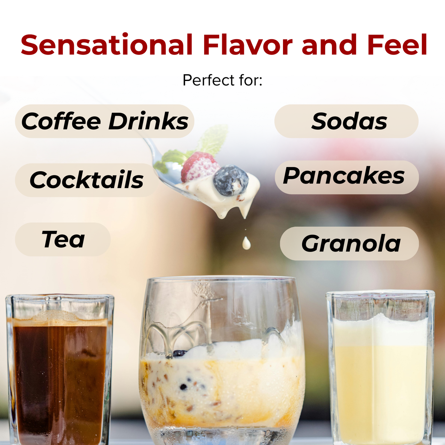 Sensational Flavor, DOlcezza Allulose Syrup is perfect for coffee drinks, sodas, cocktails, pancakes, tea and granola bowls.