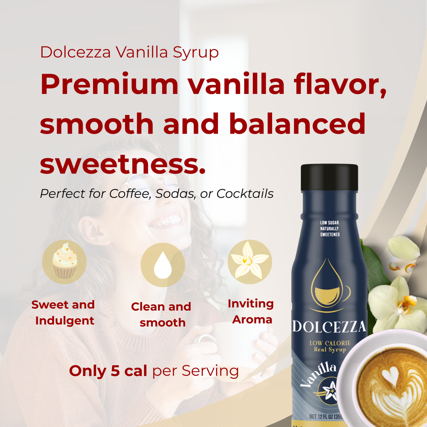 Low calorie Vanilla syrup, keto and diabetic friendly, smooth and balanced sweetless.
Perfect for coffee, sodas, cocktails or sweets.
45 servings per bottle. Only 5 cal per serving