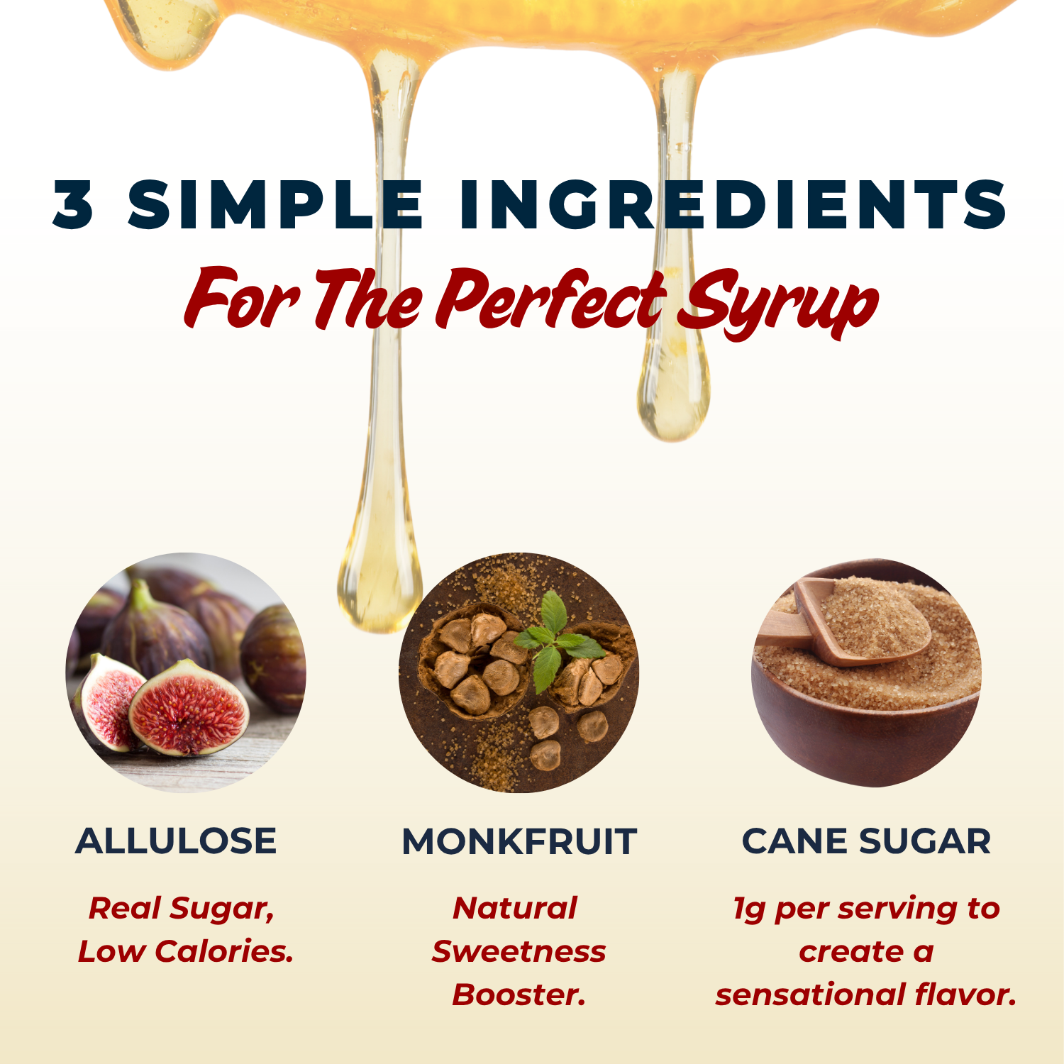 3 simple ingredients allulose, monk fruit, cane sugar