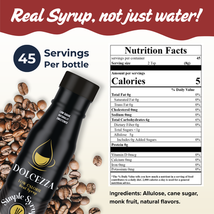 Real syrup not just water. Nutricional content 5 cal per serving 45 servings per bottle
